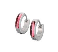 OAKKY Unisex Stainless Steel Unique Simple Hip Hop Thin Cool Colorful Crystal Small Huggie Hoop C-Shaped Couple Earrings Ear Stud Hook Clip Pink Silver