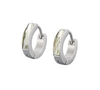 OAKKY Unisex Stainless Steel Unique Simple Hip Hop Thin Cool Colorful Crystal Small Huggie Hoop C-Shaped Couple Earrings Ear Stud Hook Clip White Silver