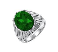OAKKY Unisex Stainless Steel Vintage Domineering Square Cut Crystal Inlay Special Pattern Gemstone Signet Ring Comfort Fit Silver Green Size Y