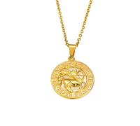 OAKKY Unisex Stainless Steel Vintage Round Hollow Hip Hop Cool 12 Constellations Zodiac Sign Icons Symbols Biker Pendant Horoscope Astrology Necklace Sagittarius