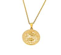 OAKKY Unisex Stainless Steel Vintage Round Hollow Hip Hop Cool 12 Constellations Zodiac Sign Icons Symbols Biker Pendant Horoscope Astrology Necklace Pisces