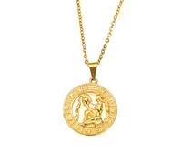 OAKKY Unisex Stainless Steel Vintage Round Hollow Hip Hop Cool 12 Constellations Zodiac Sign Icons Symbols Biker Pendant Horoscope Astrology Necklace Aquarius