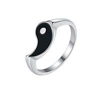 OAKKY Unisex Stainless Steel Yin Yang Fish Tai Chi Amulet Signet Ring Taoist Gossip Balance Band, Metal, metal