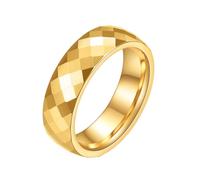 OAKKY Unisex Tungsten Steel 6MM Cool Simple Classic Thin Mirror Polished Dome Polygonal Rhombus Multi-Faceted Ring Wedding Band Gold Size S