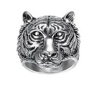 OAKKY Vintage 3D Majestic Tiger Head Ring for Men Stainless Steel Wildness Punk Tough Guy Band Silver Size P 1/2