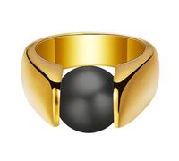 OAKKY Vintage C shaped Ring Unisex Stainless Steel Inlaid 10MM Cat's Eye Stone Gold-Black Size P 1/2