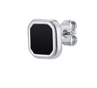 OAKKY Vintage Geometric Square Shell Earrings Unisex Stainless Steel Minimalist Classic Contrast Color Textured Stud Silver-Black