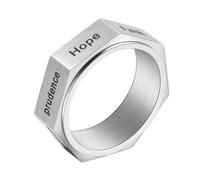 OAKKY Vintage Heptagon Engraved Virtues Ring Unisex | Stainless Steel, Geometric Industrial Signet Rotatable Band, Hope and Faith