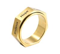 OAKKY Vintage Heptagon Engraved Virtues Ring Unisex | Stainless Steel, Geometric Industrial Signet Rotatable Band, Hope and Faith