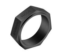 OAKKY Vintage Heptagon Engraved Virtues Ring Unisex | Stainless Steel, Geometric Industrial Signet Rotatable Band, Hope and Faith
