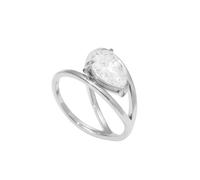 OAKKY Wedding Bands for Women Stainless Steel Stackable Engagement Ring Teardrop Zircon Minimalist Promise Jewellery Silver Size P 1/2