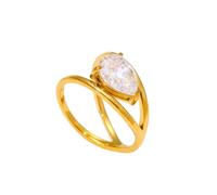 OAKKY Wedding Bands for Women Stainless Steel Stackable Engagement Ring Teardrop Zircon Minimalist Promise Jewellery Gold Size N 1/2