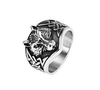 OAKKY Wilderness Totem Wolf Head Ring for Men Stainless Steel Masculine Statement Silver Size W