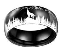OAKKY Wolf Howling Engraved Ring for Men Black Size N 1/2