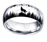 OAKKY Wolf Howling Engraved Ring for Men Silver Size P 1/2