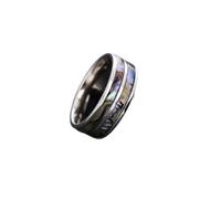 OAKKY Women Men Stainless Steel Personality Unique Shell Inlay Statement Ring Iridescent Rainbow Jewellery Size N 1/2
