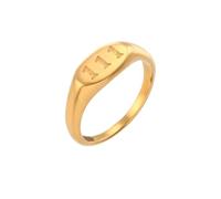 OAKKY Women Stainless Steel Personality Simple Classic Round Cut Lucky Angel Numbers 111 Signet Ring Sports Statement Band Comfort Fit Gold Size N 1/2