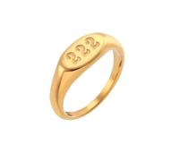 OAKKY Women Stainless Steel Personality Simple Classic Round Cut Lucky Angel Numbers 222 Signet Ring Sports Statement Band Comfort Fit Gold Size N 1/2