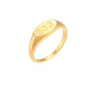 OAKKY Women Stainless Steel Personality Simple Classic Round Cut Lucky Angel Numbers 333 Signet Ring Sports Statement Band Comfort Fit Gold Size L 1/2
