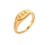 OAKKY Women Stainless Steel Personality Simple Classic Round Cut Lucky Angel Numbers 444 Signet Ring Sports Statement Band Comfort Fit Gold Size P 1/2