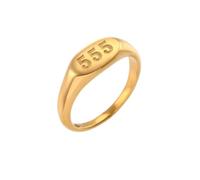 OAKKY Women Stainless Steel Personality Simple Classic Round Cut Lucky Angel Numbers 555 Signet Ring Sports Statement Band Comfort Fit Gold Size L 1/2