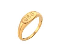 OAKKY Women Stainless Steel Personality Simple Classic Round Cut Lucky Angel Numbers 666 Signet Ring Sports Statement Band Comfort Fit Gold Size P 1/2