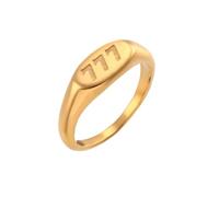 OAKKY Women Stainless Steel Personality Simple Classic Round Cut Lucky Angel Numbers 777 Signet Ring Sports Statement Band Comfort Fit Gold Size N 1/2