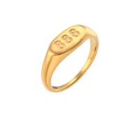 OAKKY Women Stainless Steel Personality Simple Classic Round Cut Lucky Angel Numbers 888 Signet Ring Sports Statement Band Comfort Fit Gold Size P 1/2