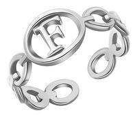 OAKKY Women Trendy Classic Thin Stacking Adjustable Opening Initial Chain Letter Pinky Rings A-Z Alphabet Wedding Promise Statement Ring Silver F