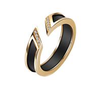 OAKKY Women's Men's Ceramic Cubic Zirconia Open Ring Statement Engagement Jewellery Wedding Band Simple Style Comfort Fit Gold Black Size N
