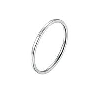 OAKKY Women's Stainless Steel 1mm Thin Simple Single White Zirconia Inlay Stackable Wedding Ring