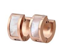 OAKKY Women's Stainless Steel 7MM Trendy Dainty Simple Cool Rainbow Seashell Inlay Small Huggie Hoop C-Shaped Earrings Ear Stud Piercings Rose Gold