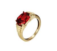 OAKKY Women's Stainless Steel Red Gemstone Rings Minimalist Elegant Band Ring with Sparkling Synthetic Ruby Color Stone Size J 1/2