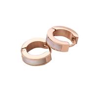 OAKKY Women's Stainless Steel Thin 4MM Trendy Elegant Rainbow Pearl Seashell Inlay Small Huggie Hoop C-Shaped Earrings Ear Stud Piercings Rose Gold