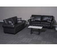 Oakland Black Faux Leather Chesterfield 3+2 Seater Sofa - High Back Cushion Sofa For Living Rooms