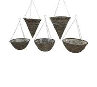 Oakland Gardens Rattan Hanging Baskets 12" 14" 16" 18" Lined Planter With Wire Chain Round Coned (14" Cone Rattan Baskets x 4)