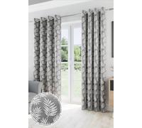 Oakland Grey Leaf Pattern, Thermal, Room Darkening Pair of Curtains with Eyelet Top Enhanced Living Grey 168cm width x 183cm drop