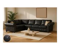 Furniture 786 Oakland Suede Leather 2c3 Corner Sofa in Black Furniture 786 Black