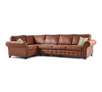 Oakland Tan Chesterfield 5 Seater L Shape Large Corner Sofa Furnishings For Less UK Tan One Size