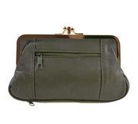 Oakridge Leather Ladies Double Clasp Coin Purse with Space for Credit Card - Brunswick Green