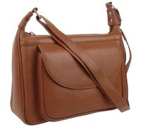 Oakridge Leather Women's Genuine Leather Crossbody Bag, Real Cowhide Leather Shoulder Handbag with Adjustable Strap, Multiple Pockets and Silver Hardware - Tan