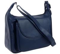 Oakridge Leather Women's Genuine Leather Crossbody Bag, Real Cowhide Leather Shoulder Handbag with Adjustable Strap, Multiple Pockets and Silver Hardware - Navy