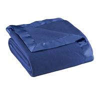 OakRidge Satin Fleece Blanket, Full/Queen, Twin or King Size - 100% Polyester Lightweight Fabric and Cozy Satin Binding Edges in Tightly Folding Travel Blanket, Navy Blue