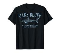 Oaks Bluffs Massachusetts Shark Fishing Arched Cyan Letters T-Shirt