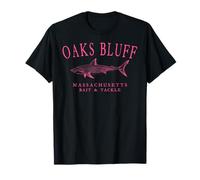 Oaks Bluffs Massachusetts Shark Fishing Arched Pink Letters T-Shirt
