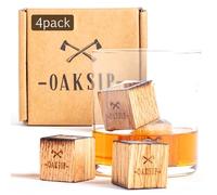 Oaksip Wooden Bourbon and Whiskey Stones Set | Bourbon Gifts for Men, Real Oak & Charred Like A Whiskey Barrel | Great Whiskey Gifts for Men, Dad or Brother for Men Who Have Everything