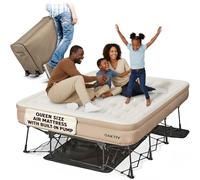 Oaktiv Queen Air Mattress with Frame, Self Inflating/Deflating Blow Up Bed for Adults - PeakRest Camping Cot with Mattress - Portable Queen Size with Travel Rolling Case on Wheels