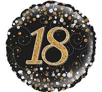 Oaktree 18" 18th Sparkling Fizz Birthday Black & Gold Holographic