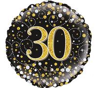 Oaktree 18" 30th Sparkling Fizz Birthday Black & Gold Holographic