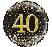 Oaktree 18" 40th Sparkling Fizz Birthday Black & Gold Holographic